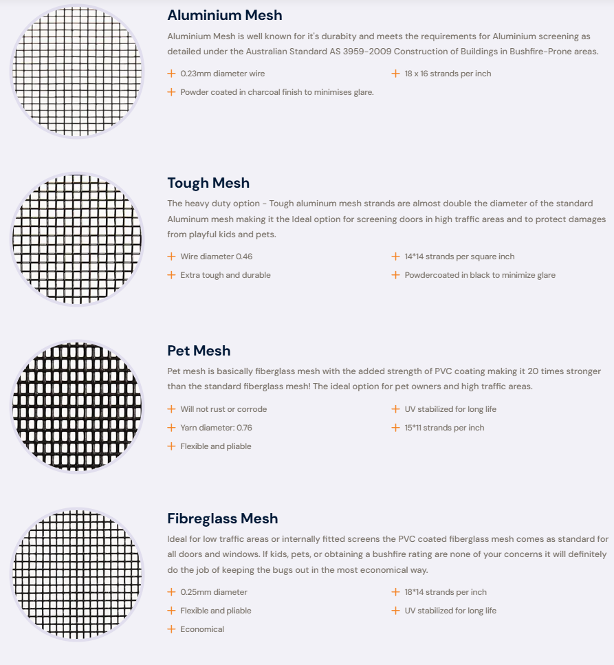 Flyscreen Mesh Types